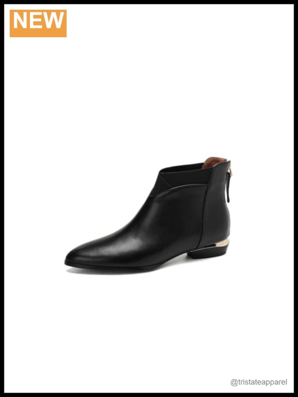 Women's Leather Pointed Toe Ankle Booties Back Zipper Low Heel